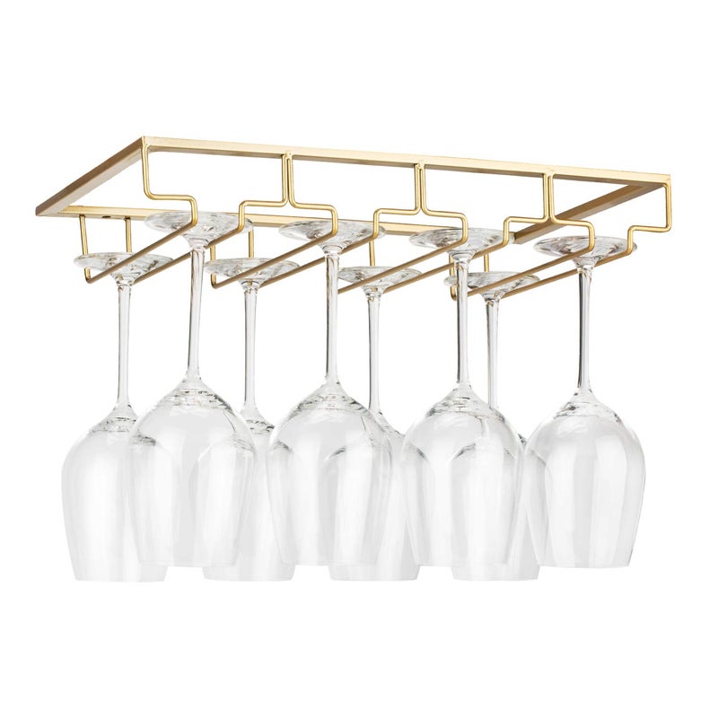 FOMANSH Wine Glass Rack Under Cabinet - Stemware Holder Metal Wine Glass Organizer Glasses Storage Hanger for Bar Kitchen Gold 4 Rows - Image 1